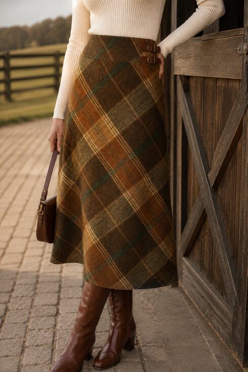 Ralph Lauren Dresses & Skirts - Lauren Ralph Lauren Wool Plaid Equestrian Buckle Midi Skirt Size 6